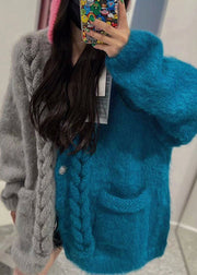 Chic Yellow V Neck Patchwork Button Cozy Cotton Knit Cardigans Winter