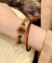 Chinese Style Alloy Artificial Stone Bamboo Joint Bangle Two-Piece Set