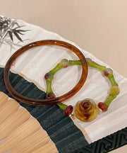Chinese Style Alloy Artificial Stone Bamboo Joint Bangle Two-Piece Set