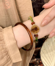 Chinese Style Alloy Artificial Stone Bamboo Joint Bangle Two-Piece Set