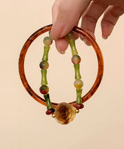 Chinese Style Alloy Artificial Stone Bamboo Joint Bangle Two-Piece Set