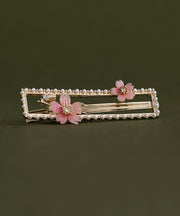 Chinese Style Alloy Zircon Pearl Resin Floral Hairpin Two-Piece Set