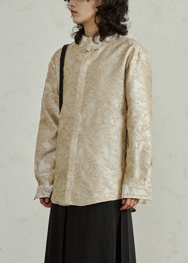 Chinese Style Apricot Button Shirt Lantern Sleeve