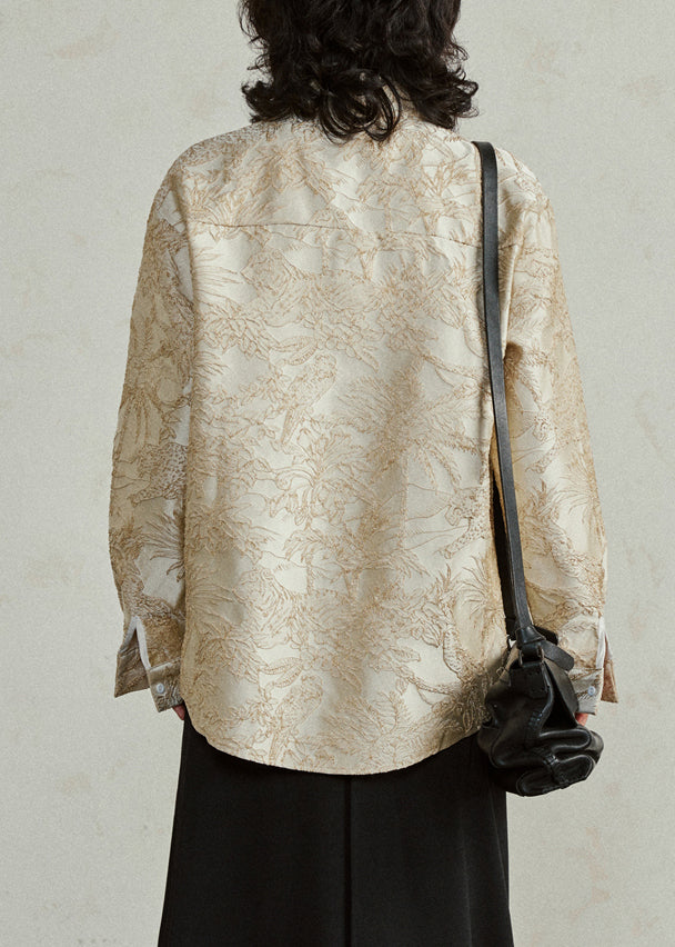 Chinese Style Apricot Button Shirt Lantern Sleeve