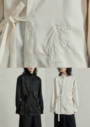 Chinese Style Beige Stand Collar Button Shirt Fall