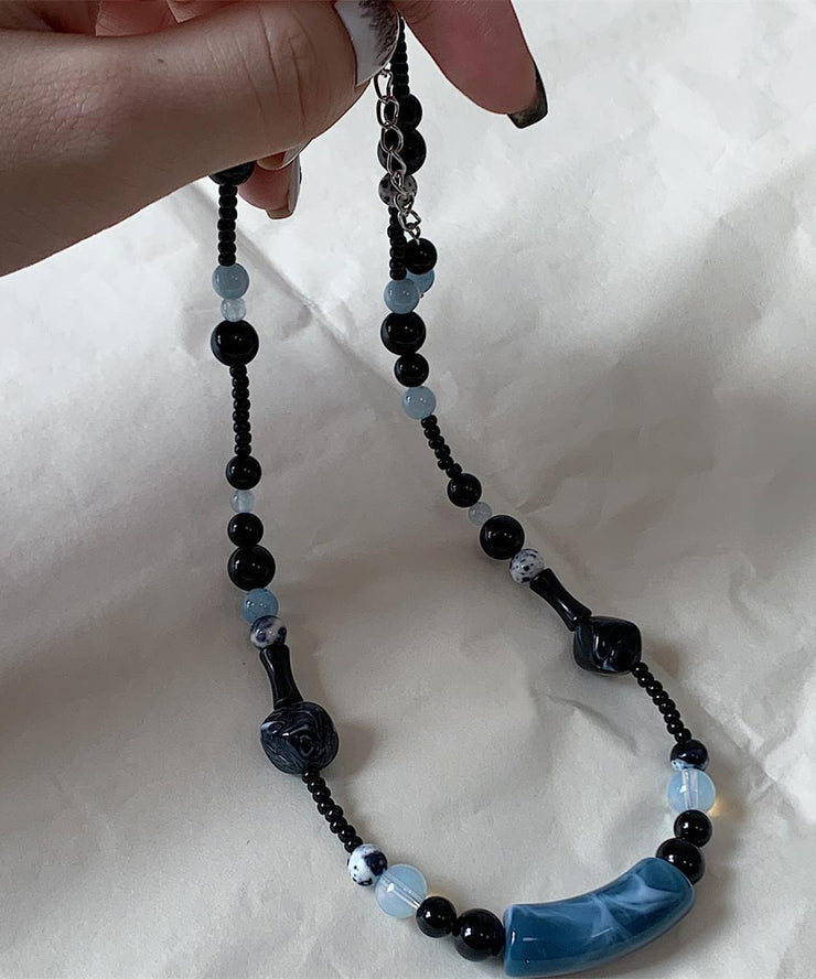 Chinese Style Black Alloy Beading Gratuated Bead Necklace