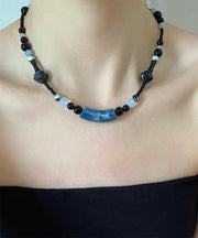 Chinese Style Black Alloy Beading Gratuated Bead Necklace
