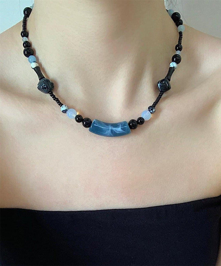 Chinese Style Black Alloy Beading Gratuated Bead Necklace