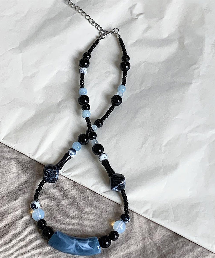 Chinese Style Black Alloy Beading Gratuated Bead Necklace