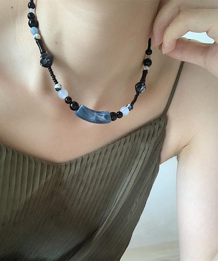 Chinese Style Black Alloy Beading Gratuated Bead Necklace