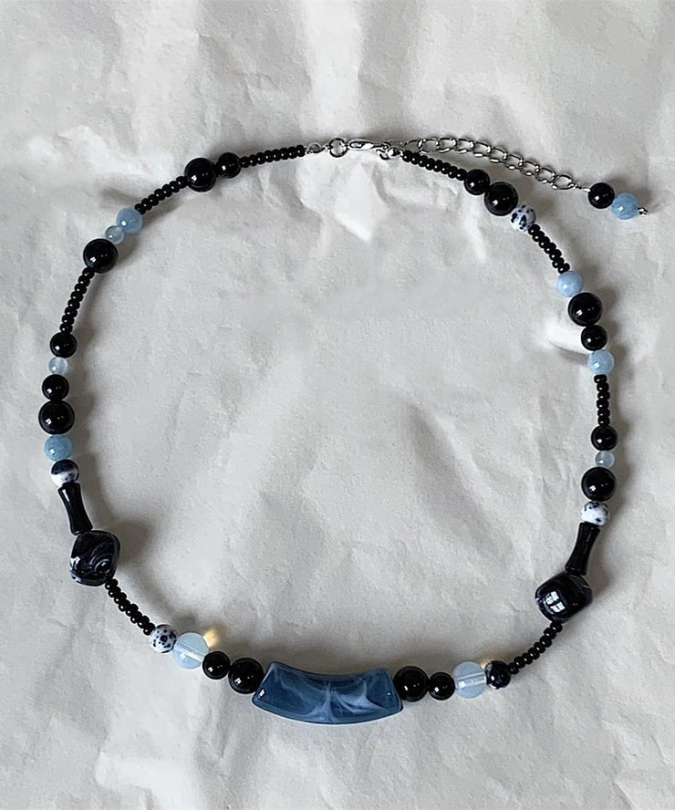 Chinese Style Black Alloy Beading Gratuated Bead Necklace