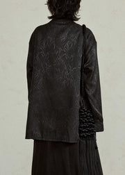 Chinese Style Black Asymmetrical Bamboo Leaf Fake Two Pieces Shirt Fall