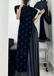 Chinese Style Black Asymmetrical Lace Up Cotton Dress Summer