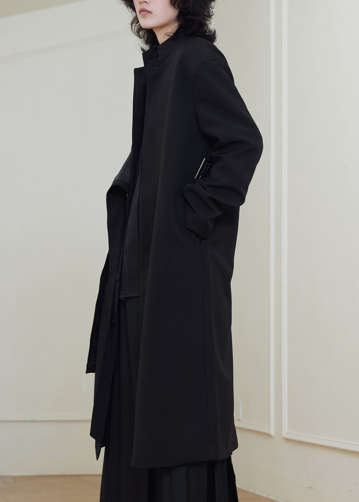 Chinese Style Black Graphic Embroidered Tassel Maxi Coat Fall