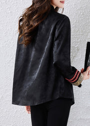 Chinese Style Black Jacquard Patchwork Silk Blouses Fall