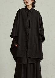 Chinese Style Black Peter Pan Collar Low High Design Shirt Batwing Sleeve