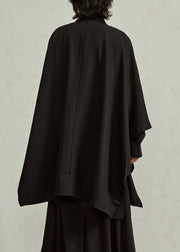 Chinese Style Black Peter Pan Collar Low High Design Shirt Batwing Sleeve