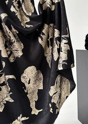 Chinese Style Black Print Elastic Waist A Line Skirts