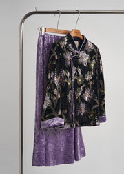 Chinese Style Black Sequins Embroidered Silk Velvet Coats Fall