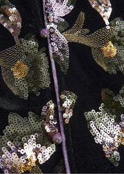 Chinese Style Black Sequins Embroidered Silk Velvet Coats Fall