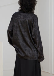 Chinese Style Black Stand Collar Button Silk Blouse Fall