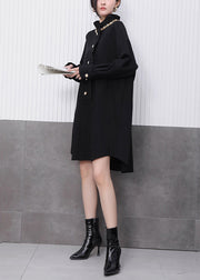 Chinese Style Black Stand Collar Floral Mid Dress Fall