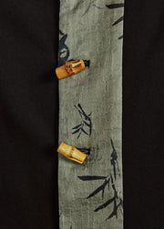 Chinese Style Black Stand Collar Print Button Coats Fall