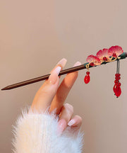 Chinese Style Black Woodiness Alloy Floral Tassel Hairpin