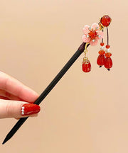 Chinese Style Black Woodiness Alloy Floral Tassel Hairpin
