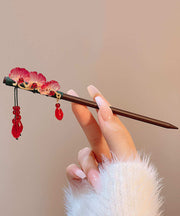 Chinese Style Black Woodiness Alloy Floral Tassel Hairpin