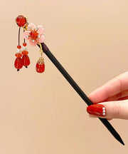 Chinese Style Black Woodiness Alloy Floral Tassel Hairpin