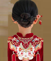 Chinese Style Black Woodiness Alloy Floral Tassel Hairpin