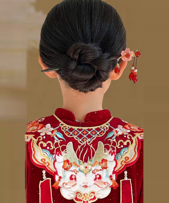 Chinese Style Black Woodiness Alloy Floral Tassel Hairpin