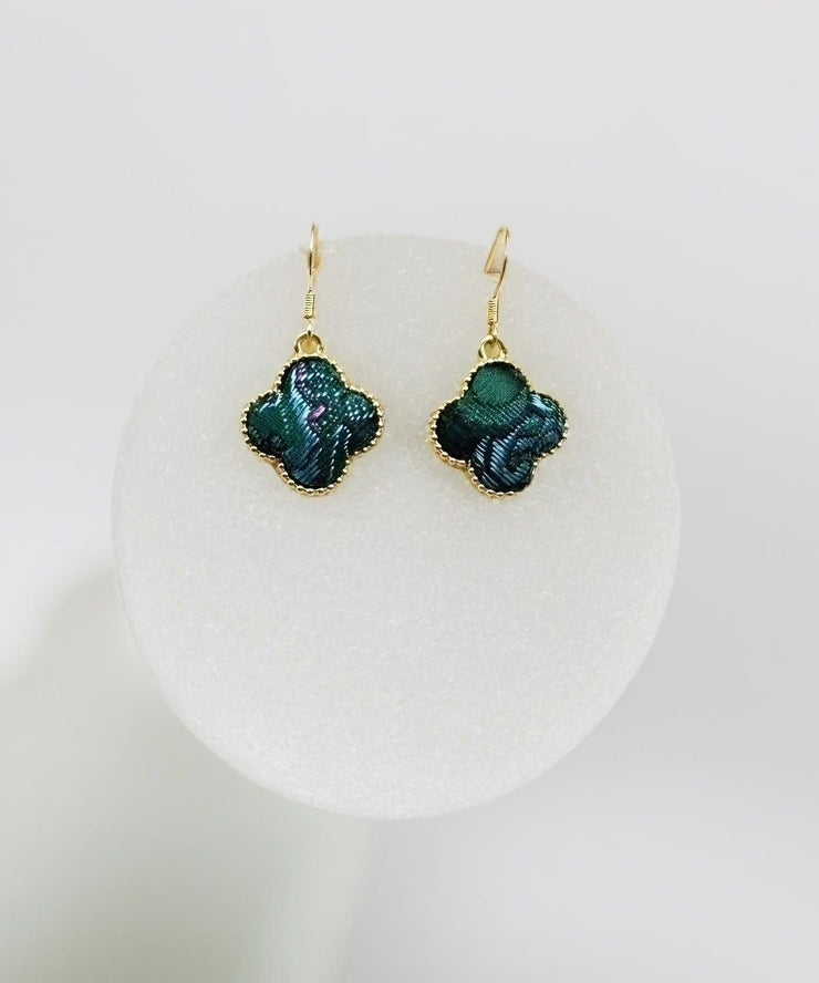 Chinese Style Blackish Green Copper Alloy Four-Leaf Clover Calabash Drop Earrings