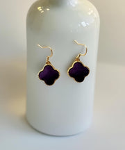 Chinese Style Blackish Green Copper Alloy Four-Leaf Clover Calabash Drop Earrings