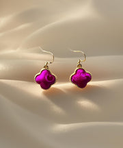 Chinese Style Blackish Green Copper Alloy Four-Leaf Clover Calabash Drop Earrings