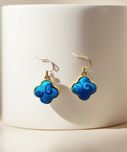 Chinese Style Blackish Green Copper Alloy Four-Leaf Clover Calabash Drop Earrings