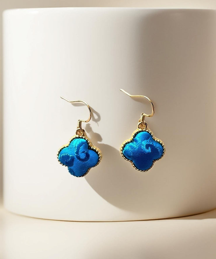 Chinese Style Blackish Green Copper Alloy Four-Leaf Clover Calabash Drop Earrings