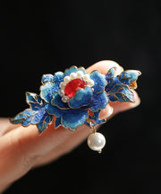 Chinese Style Blue Alloy Pearl Enamel Hairpin