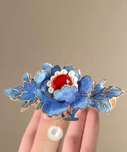 Chinese Style Blue Alloy Pearl Enamel Hairpin