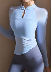 Chinese Style Blue Button Yoga Wrap Top Spring