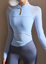 Chinese Style Blue Button Yoga Wrap Top Spring