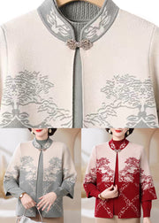 Chinese Style Blue Stand Collar Cotton Knit Cardigans And Sweater Two Pieces Set Fall