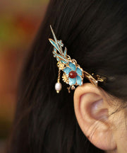 Chinese Style Blue Sterling Silver Overgild Pearl Floral Tassel Hairpin