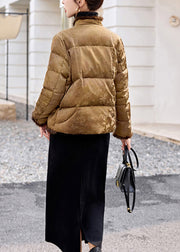 Chinese Style Coffee Jacquard Mink Fur Patchwork Oriental Button Duck Down Jacket Winter