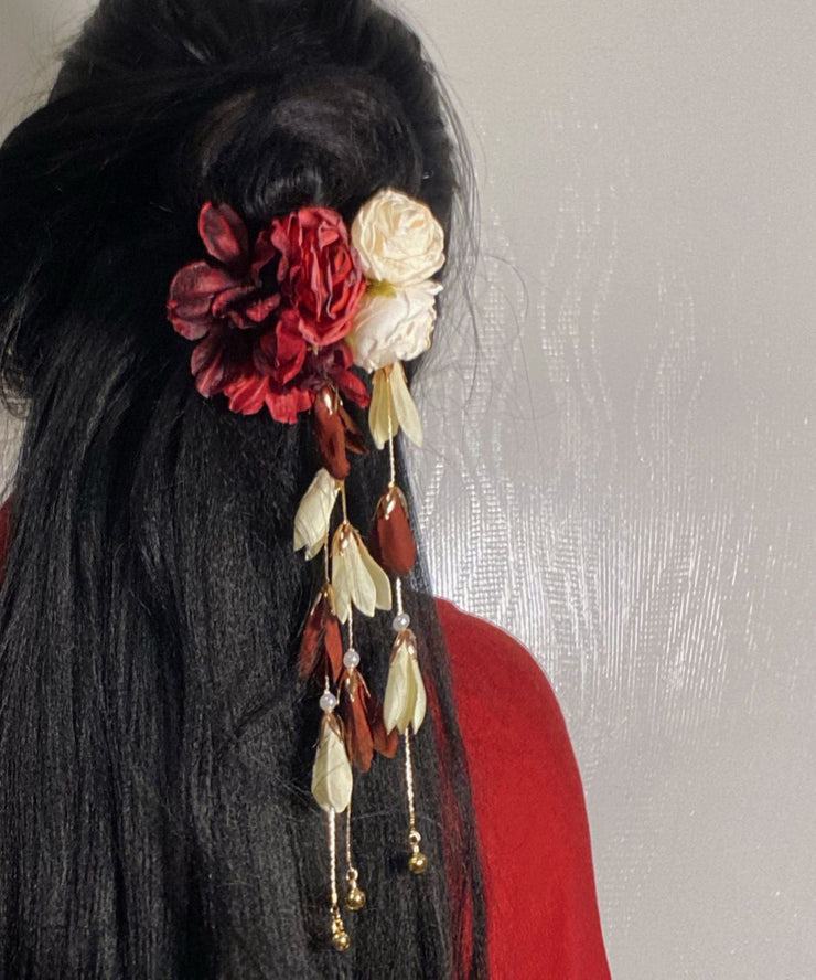 Chinese Style Colorblock Alloy Rose Tassel Hairpin