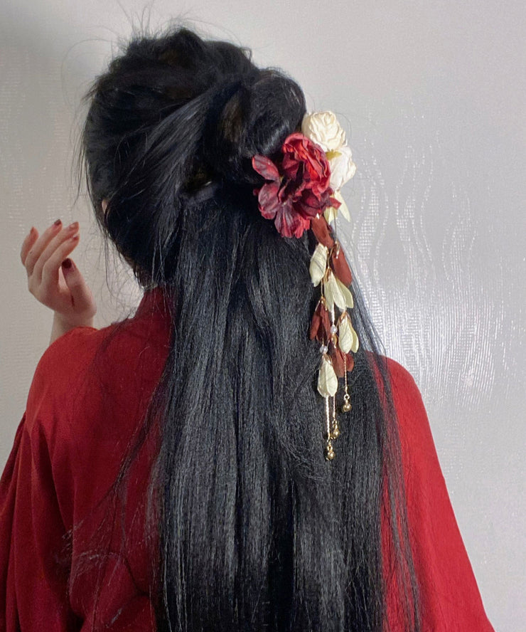 Chinese Style Colorblock Alloy Rose Tassel Hairpin