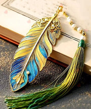 Chinese Style Colorblock Sterling Silver Overgild Feather Enamel Tassel Bookmark