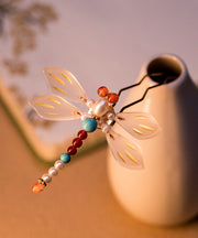 Chinese Style Copper Alloy Pearl Dragonfly Kids Hairpin