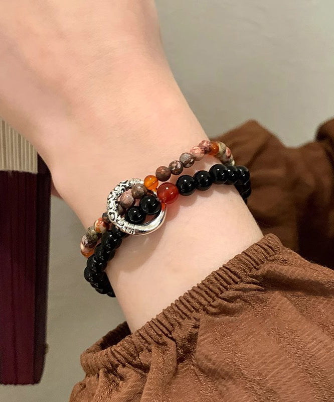 Chinese Style Copper Overgild Glass Ping Buckle Beading Bracelet